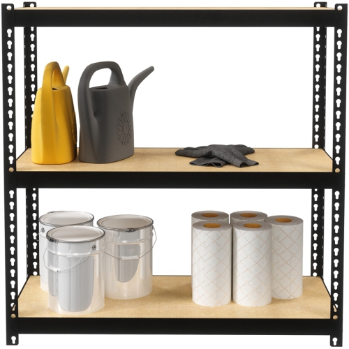 Space Solutions 1000 Riveted Metal Shelving 3-Shelf Unit 12D x 30W x 30H Black