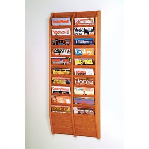 Pemberly Row 20 Pocket Wall Mount Magazine Rack in Medium Oak