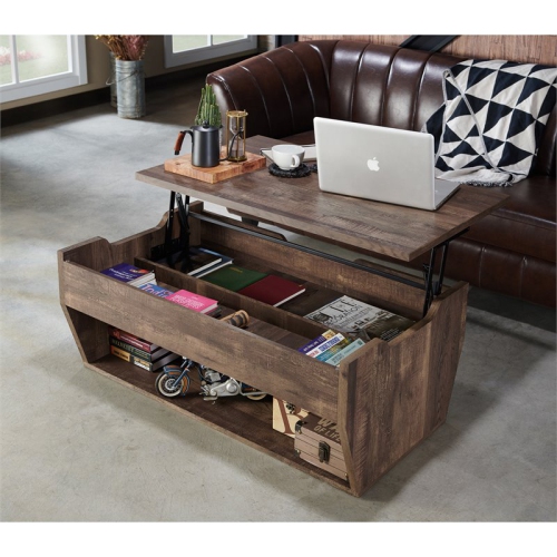 Bowery Hill Rustic Wood Storage Coffee Table in Reclaimed Oak