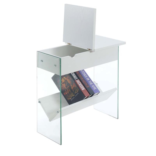 CONVENIENCE CONCEPTS  Soho Electric Flip Top End Table In Wood Finish And Clear Glass In White