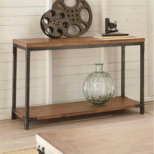 Pemberly Row Industrial Console Table in Antique Brown Honey