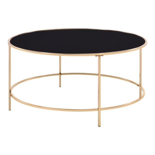 FURNITURE OF AMERICA  Rockbel Contemporary Glass Top Round Coffee Table In Gold