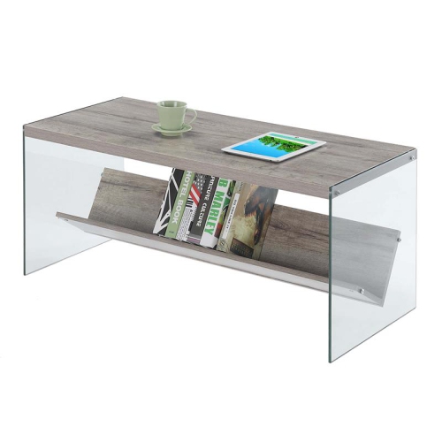 Convenience Concepts Soho Coffee Table in Driftwood Finish and Glass Sides