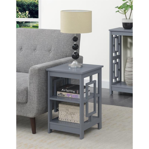 Convenience Concepts Town Square End Table with Shelves in Gray Wood Finish