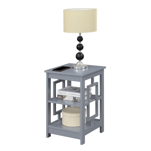 Convenience Concepts Town Square End Table with Shelves in Gray Wood Finish