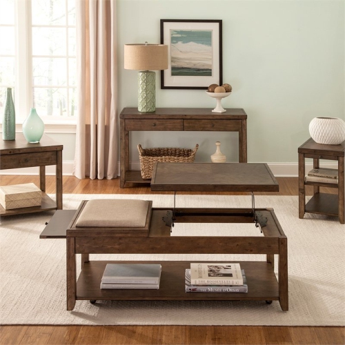 Pemberly Row Transitional Wood Sofa Table in Brown