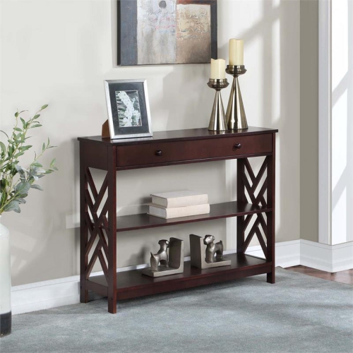 Convenience Concepts Titan One-Drawer Console Table with Shelves- Espresso Wood