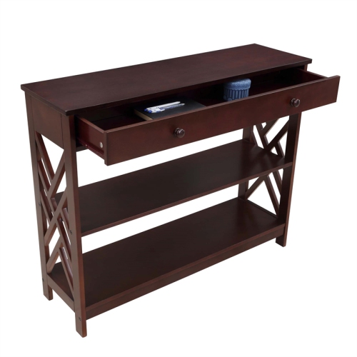 Convenience Concepts Titan One-Drawer Console Table with Shelves- Espresso Wood