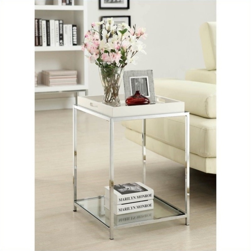 Pemberly Row Glass End Table in White
