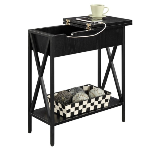 Pemberly Row Electric Flip Top Table in Black Wood Finish