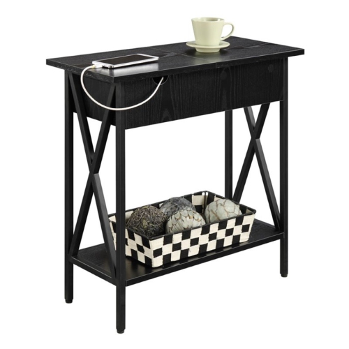 Pemberly Row Electric Flip Top Table in Black Wood Finish