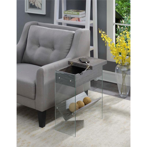 Convenience Concepts SoHo Electric Flip Top End Table in Gray Wood Finish