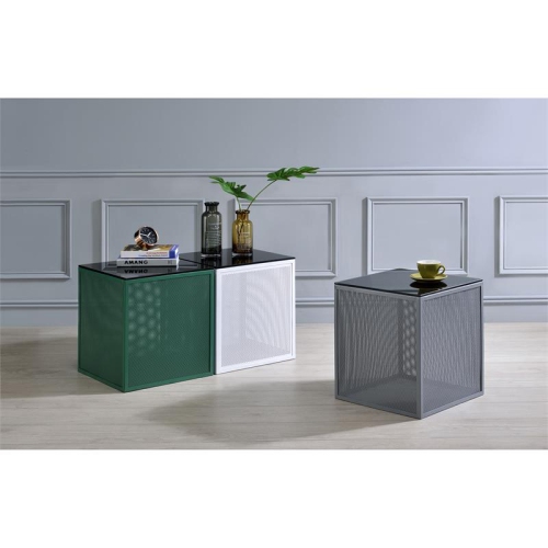 Furniture of America Kelforia Contemporary Glass Top Side Table in Gray