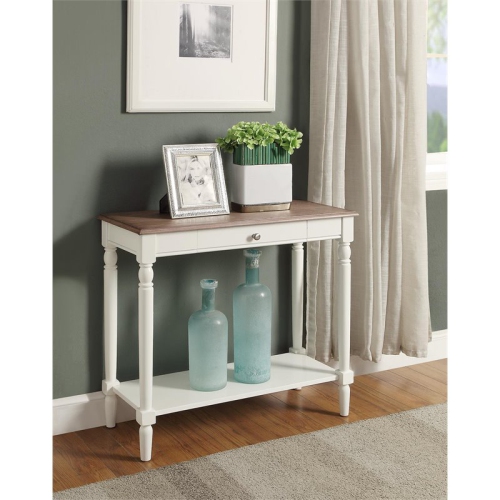 Pemberly Row Traditional Hall Table with Drawer in Driftwood and White Wood