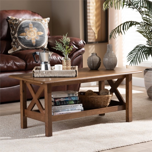 Bowery Hill Transitional Walnut Brown Finished Rectangular Wood Coffee Table