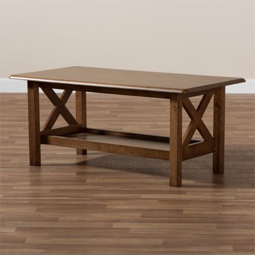 Bowery Hill Transitional Walnut Brown Finished Rectangular Wood Coffee Table