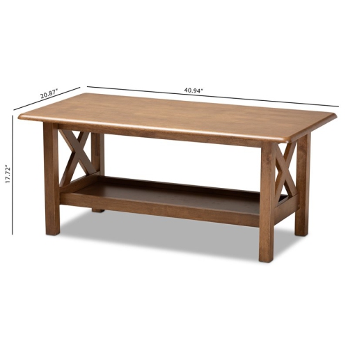 Bowery Hill Transitional Walnut Brown Finished Rectangular Wood Coffee Table