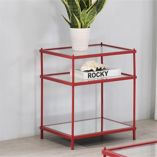 Furniture of America Mendry Contemporary Metal 2-Shelf Side Table in Red