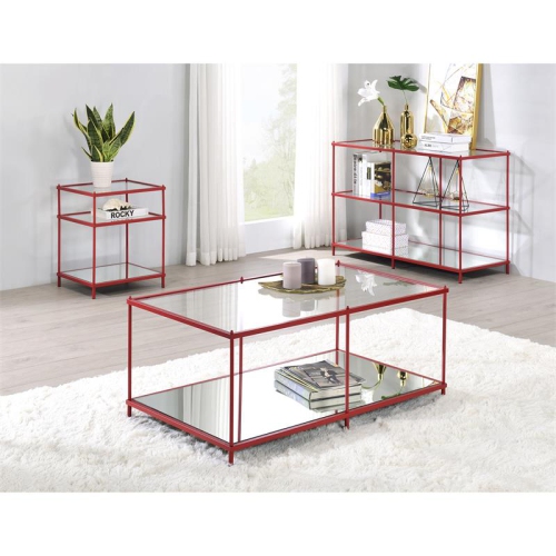 Furniture of America Mendry Contemporary Metal 2-Shelf Side Table in Red