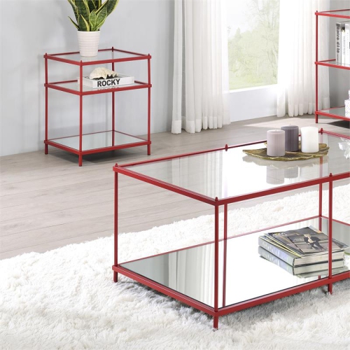 Furniture of America Mendry Contemporary Metal 2-Shelf Side Table in Red