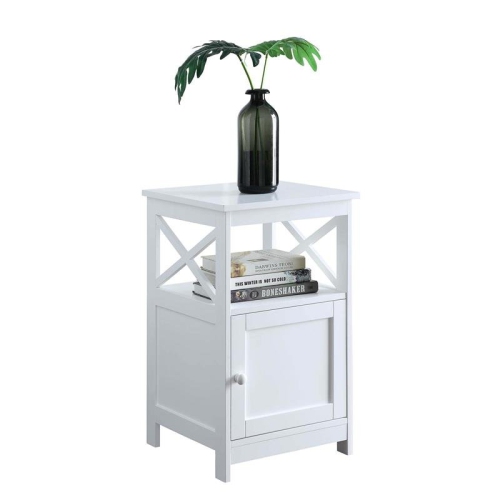Convenience Concepts Oxford End Table with Cabinet in White Wood Finish