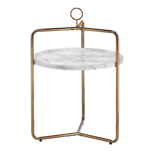 BOWERY HILL  Mid-Century Faux Marble And Gold Metal Side Table In White
