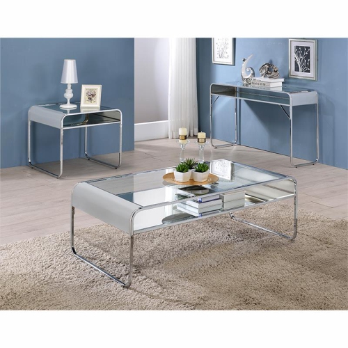 Furniture of America Mexller Contemporary Glass Top End Table in Chrome