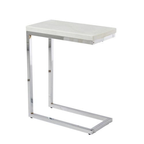 BOWERY HILL  White Marble And Chrome Chairside End Table