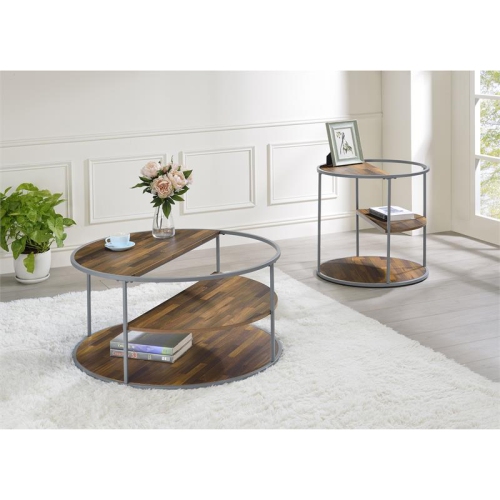Furniture of America Marquesa Contemporary Wood Round End Table in Gray