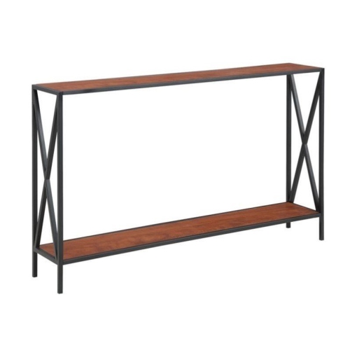 Pemberly Row Industrial Console Table in Black Metal and Cherry Wood Finish