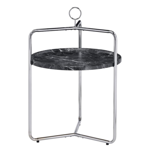 BOWERY HILL  Moderrn Faux Marble And Silver Metal Side Table In Black