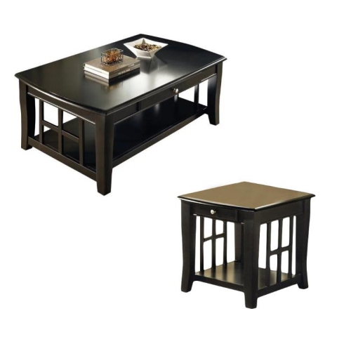 STEVE SILVER COMPANY  Cassidy 2 Piece Transitional Coffee Table And End Table Set In In Black