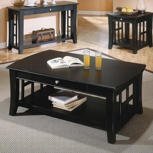 Cassidy 2 Piece Transitional Coffee Table and End Table Set in Black