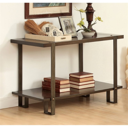 Bowery Hill Industrial Wood 1-Shelf Console Table in Dark Oak