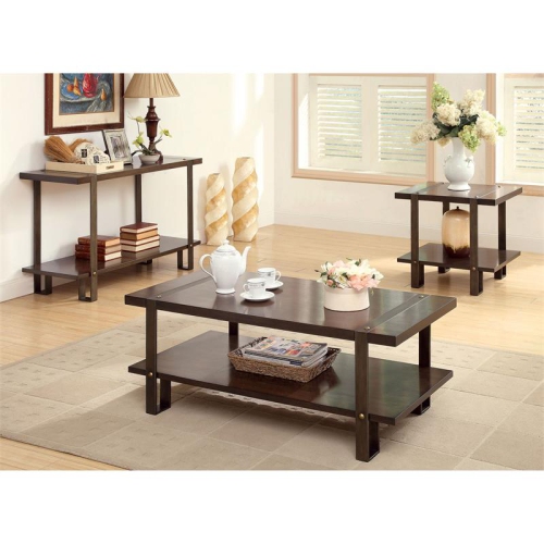 Bowery Hill Industrial Wood 1-Shelf Console Table in Dark Oak