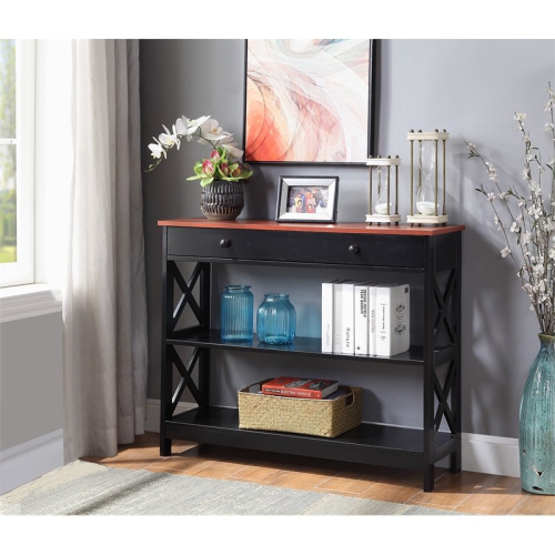 Convenience Concepts Oxford One-Drawer Console Table in Cherry and Black Wood