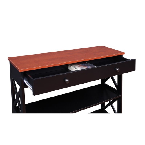 Convenience Concepts Oxford One-Drawer Console Table in Cherry and Black Wood