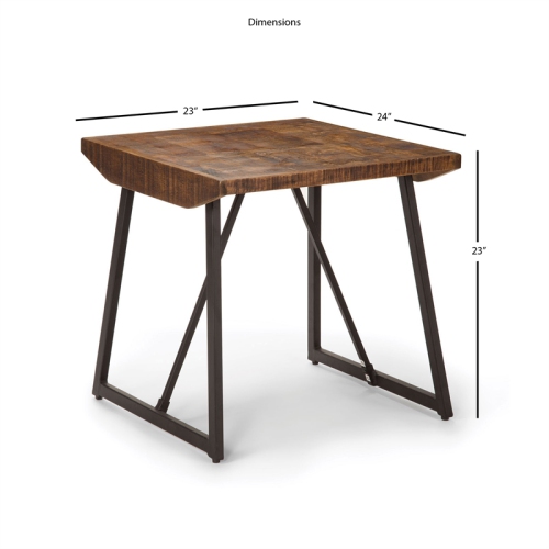 Walden Brown Wood Parquet Top with Dark Gray Iron Base End Table