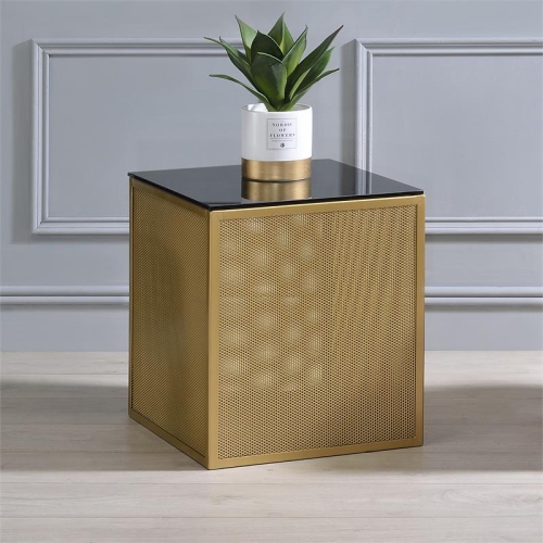 Furniture of America Kelforia Contemporary Glass Top Side Table in Gold