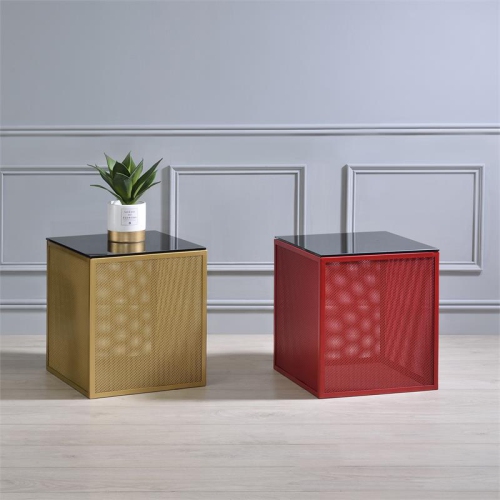 Furniture of America Kelforia Contemporary Glass Top Side Table in Gold