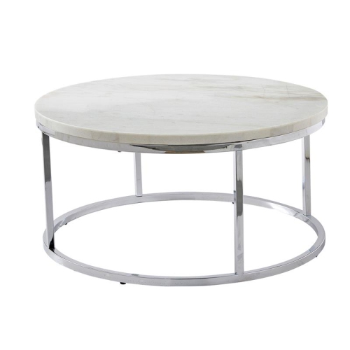 Bowery Hill White Marble and Chrome Metal Round Cocktail Table