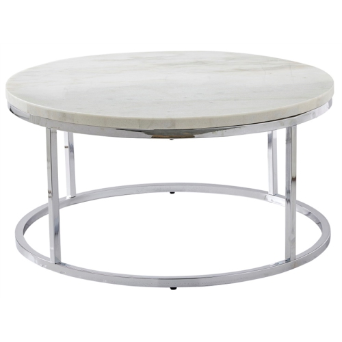 Bowery Hill White Marble and Chrome Metal Round Cocktail Table