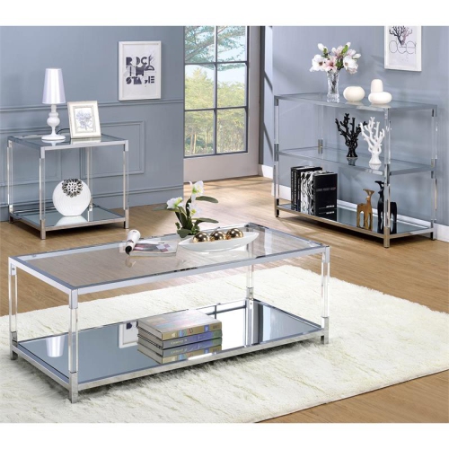 Bowery Hill Transitional Glass 1-Shelf Sofa Table in Chrome