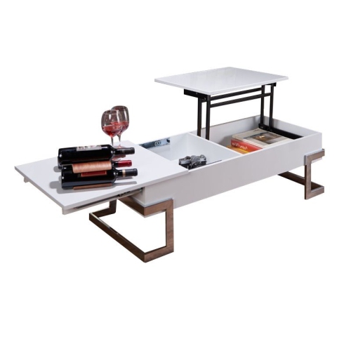 Bowery Hill Lift Top Coffee Table in White and Chrome