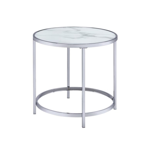Bowery Hill Faux Marble Top Round End Table