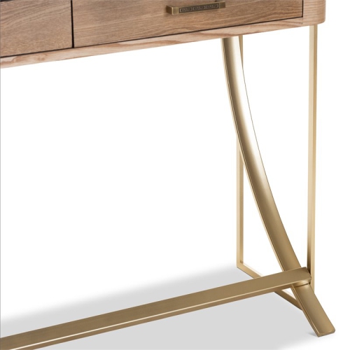 Bowery Hill Mid-Century 2-Drawer Wood Console Table in Brown and Gold