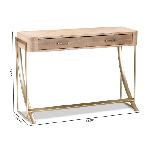 Bowery Hill Mid-Century 2-Drawer Wood Console Table in Brown and Gold
