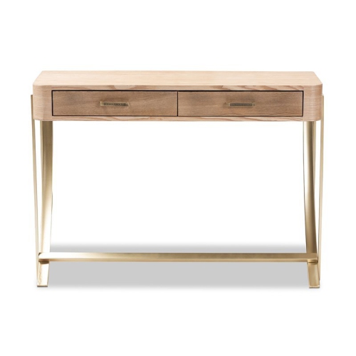 Bowery Hill Mid-Century 2-Drawer Wood Console Table in Brown and Gold