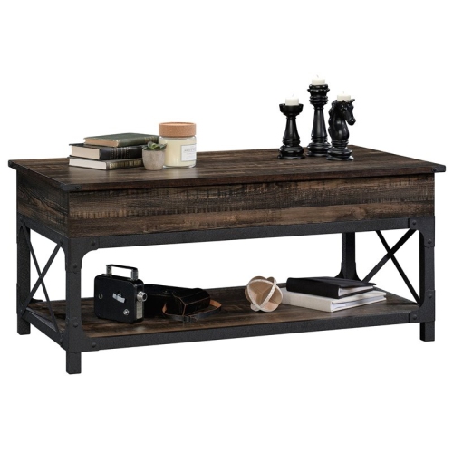 Pemberly Row Wood and Metal Lift-Top Coffee Table in Carbon Oak/Black