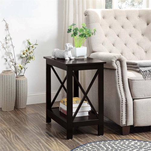 Convenience Concepts Oxford Chairside End Table with Shelf- Espresso Wood Finish